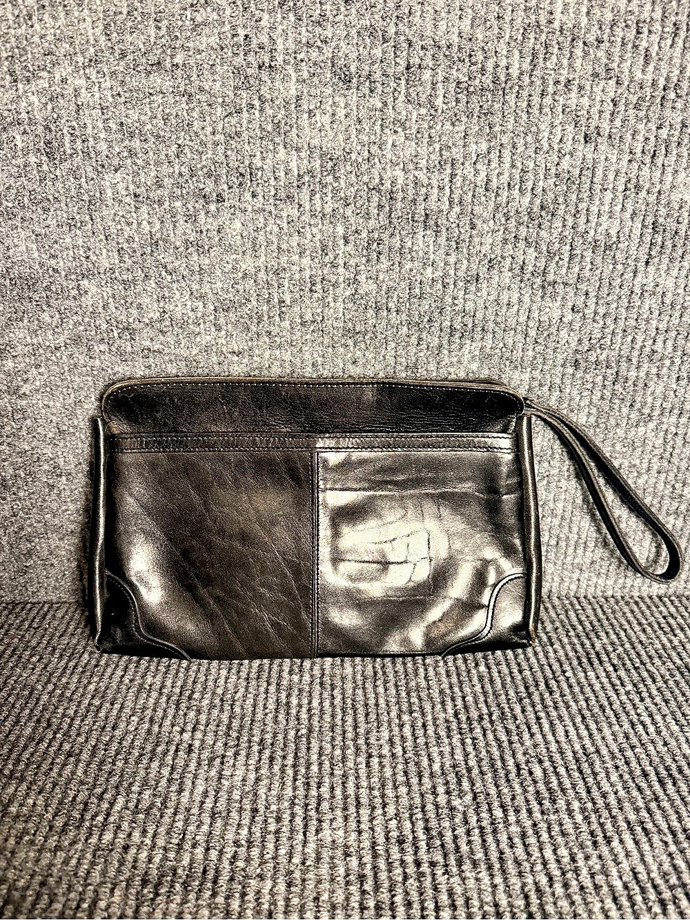 Vintage Black Genuine Leather Wristlet Clutch Bag